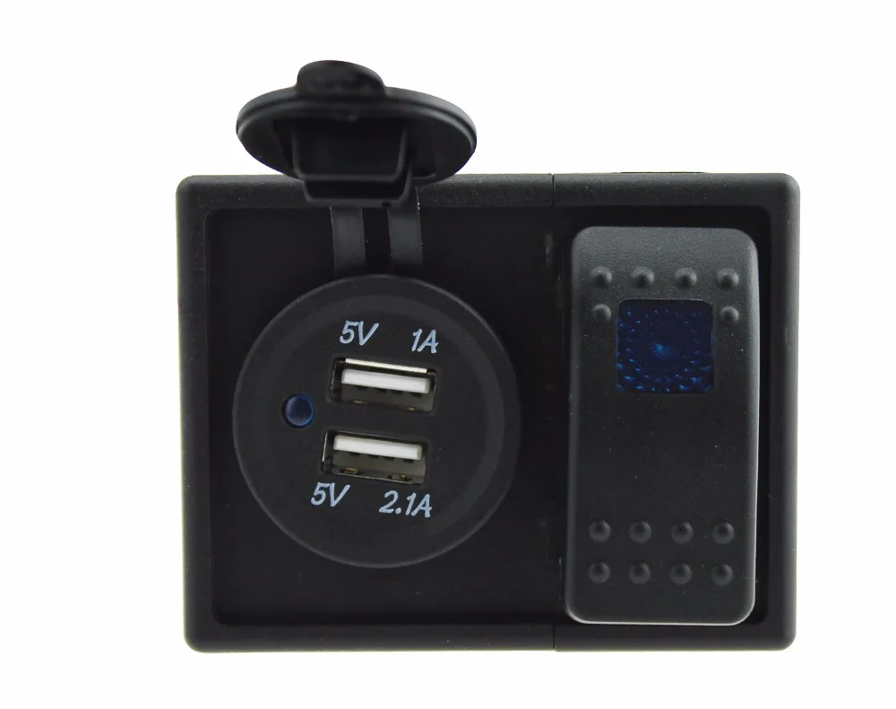 DC12V 24V 3 1a двойной USB порт синий светодиодный клавишный выключатель с держателем