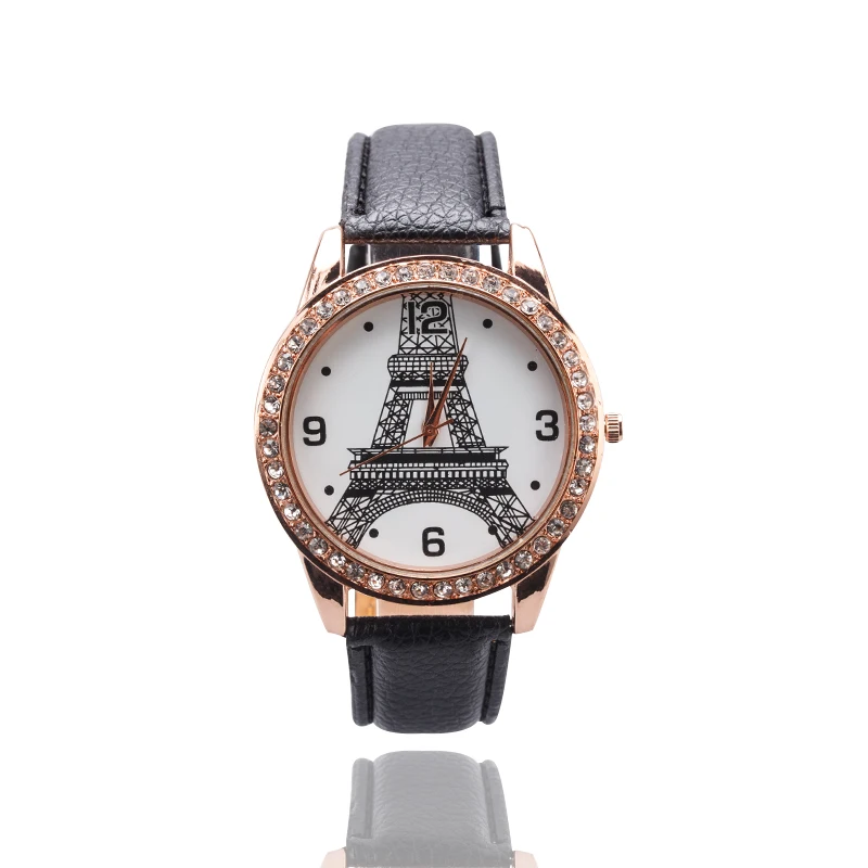 Модные женские туфли Часы повседневные красные Аналоговый Кожаный ремешок башня