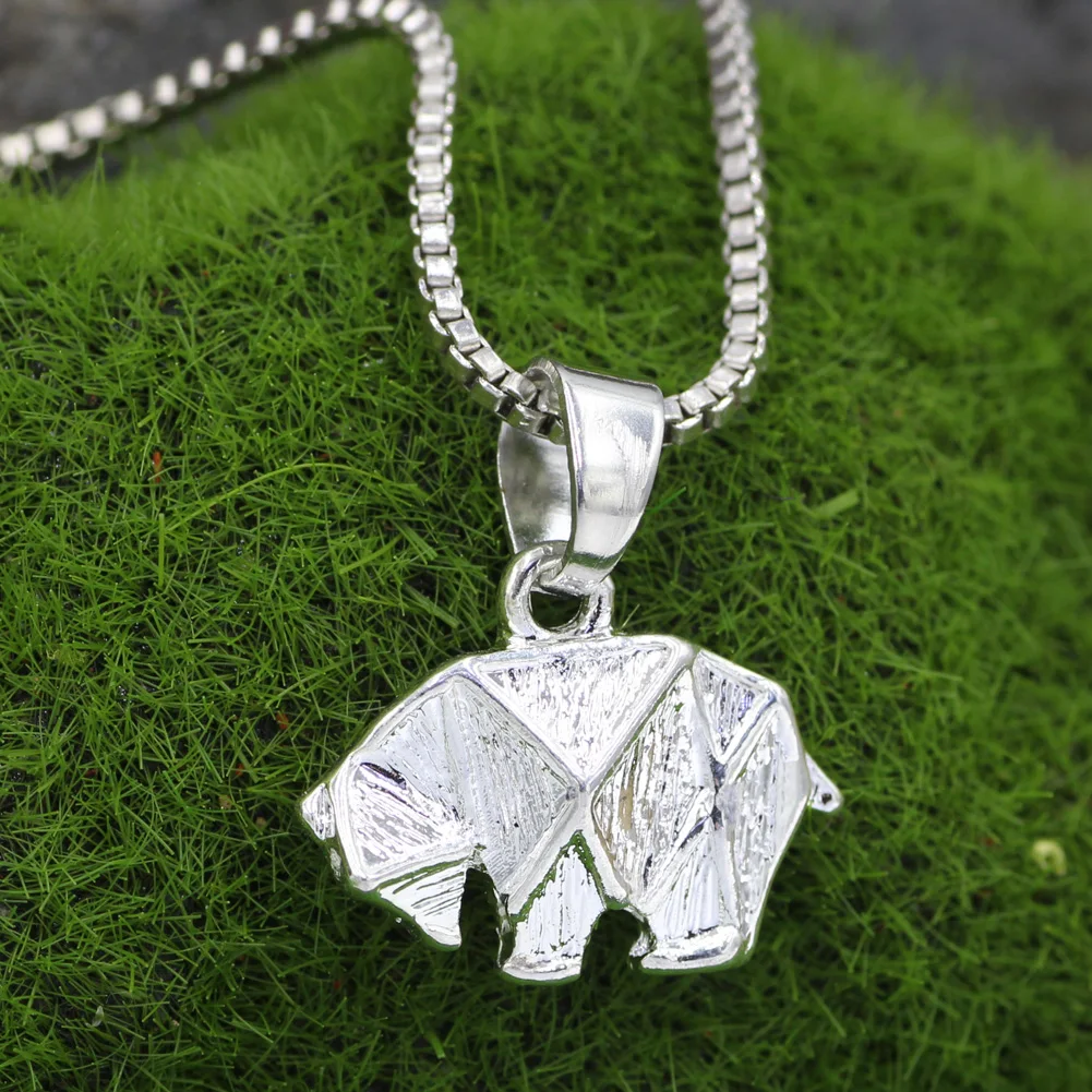 Матовый Серебряный Медвежонок ожерелье в оригами стиль цинк аллори с