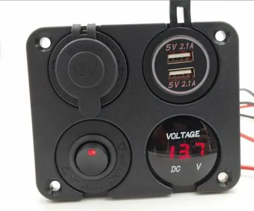 01 1 шт. Переключатель ВКЛ/ВЫКЛ панель двойной USB зарядное устройство прикуриватель вольтметр для автомобиля лодки морской RV грузовик синий/зеленый светодиодный - Цвет: 01