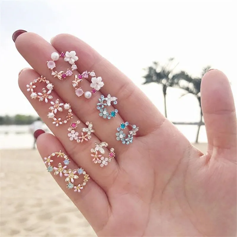 S925 Серебряные серьги иглы Модные лепестки уха шпильки женские Корея сладкий