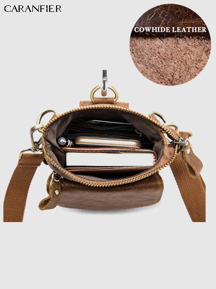 Мужские одноцветные дорожные сумки CARANFIER из натуральной воловьей кожи маленькие