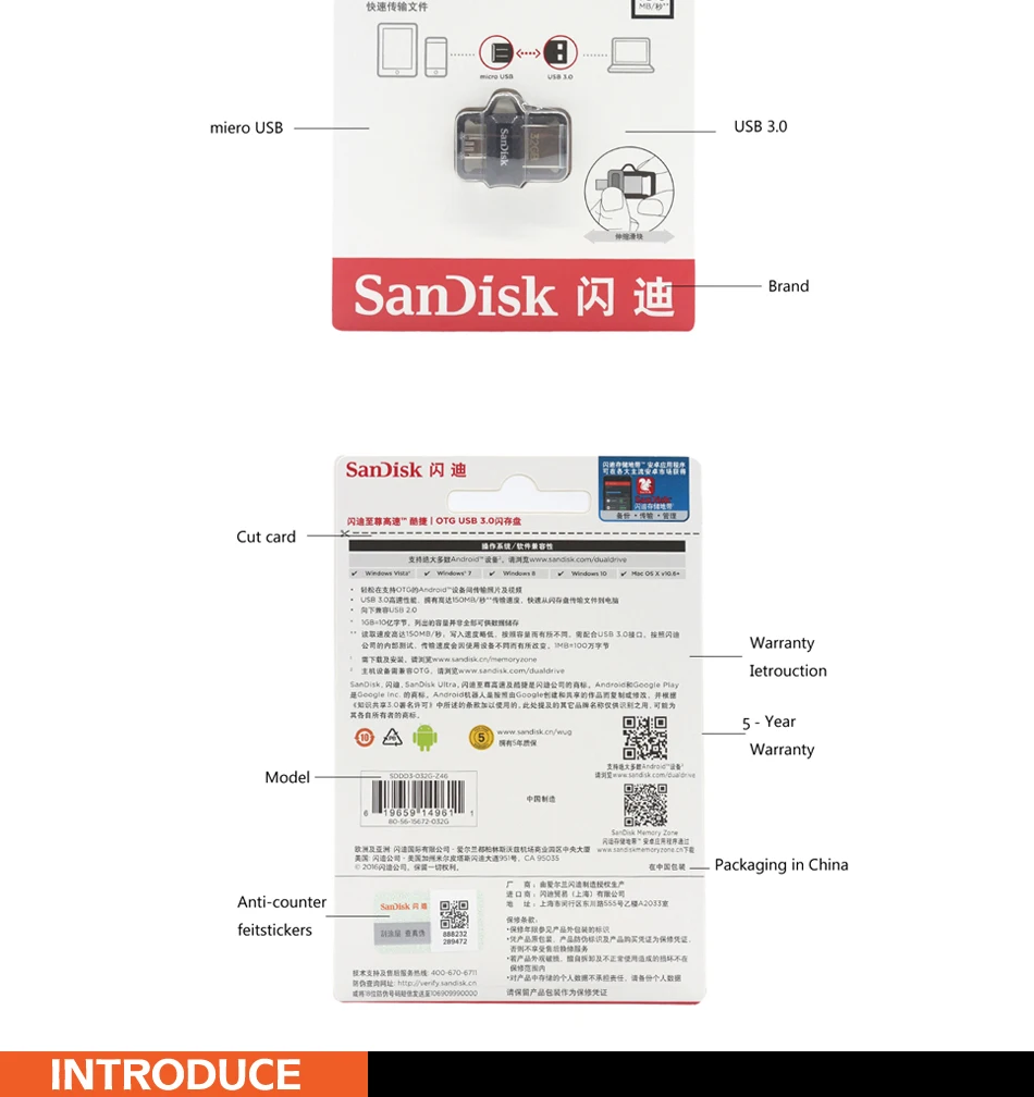 Двойной Флеш-накопитель SanDisk USB флэш-накопитель 16 ГБ 32 ГБ 64 Гб 128 Гб флешки SDDD3 130 МБ/с. USB 3,0 OTG двойной памяти флэш-накопитель диско флэш-памяти U диск