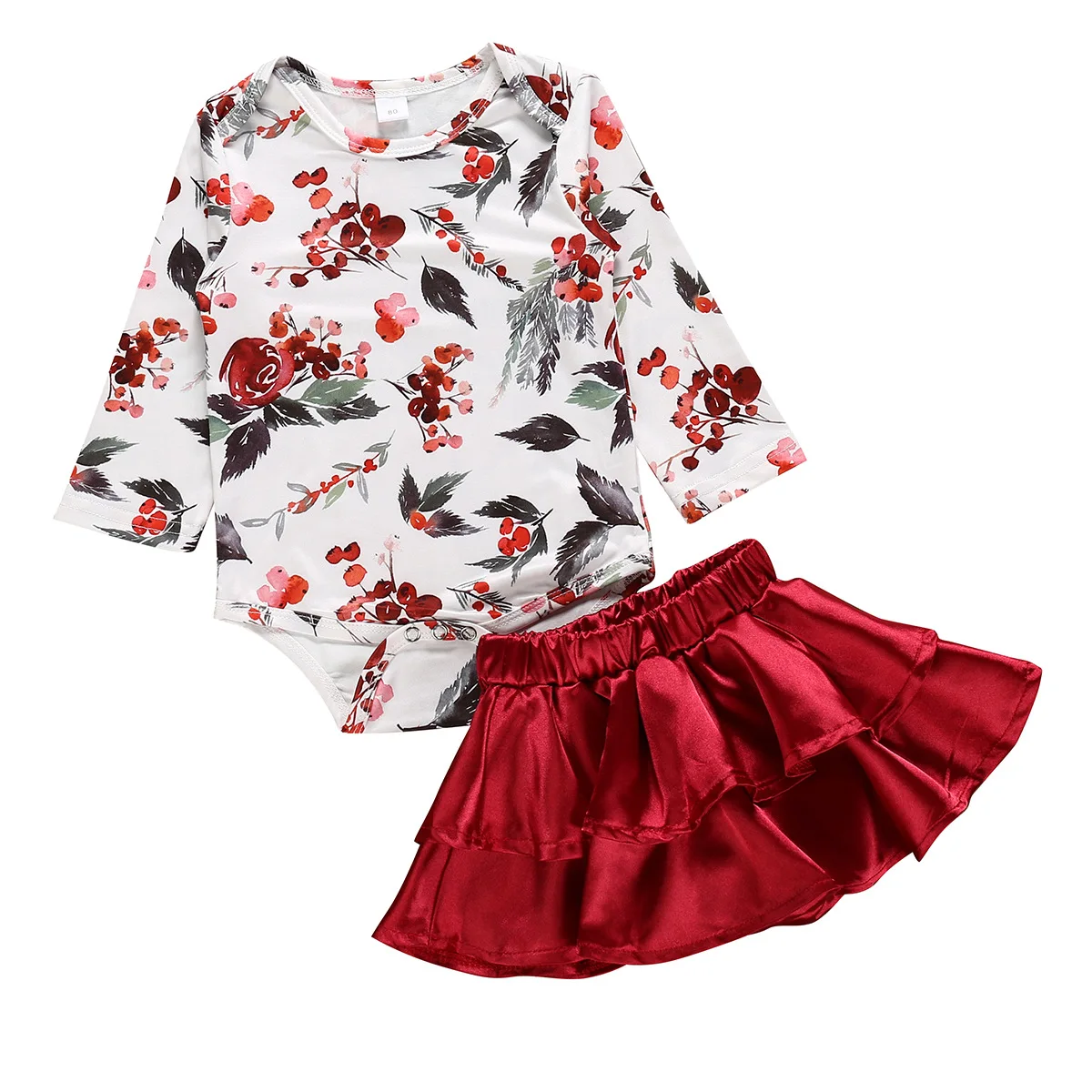 2PCS 0-24M Fashion Cute Newborn Baby Girl Long Sleeve Print Bodysuit Tops Layered Skirt Dress Girls Clothing Set | Детская одежда и