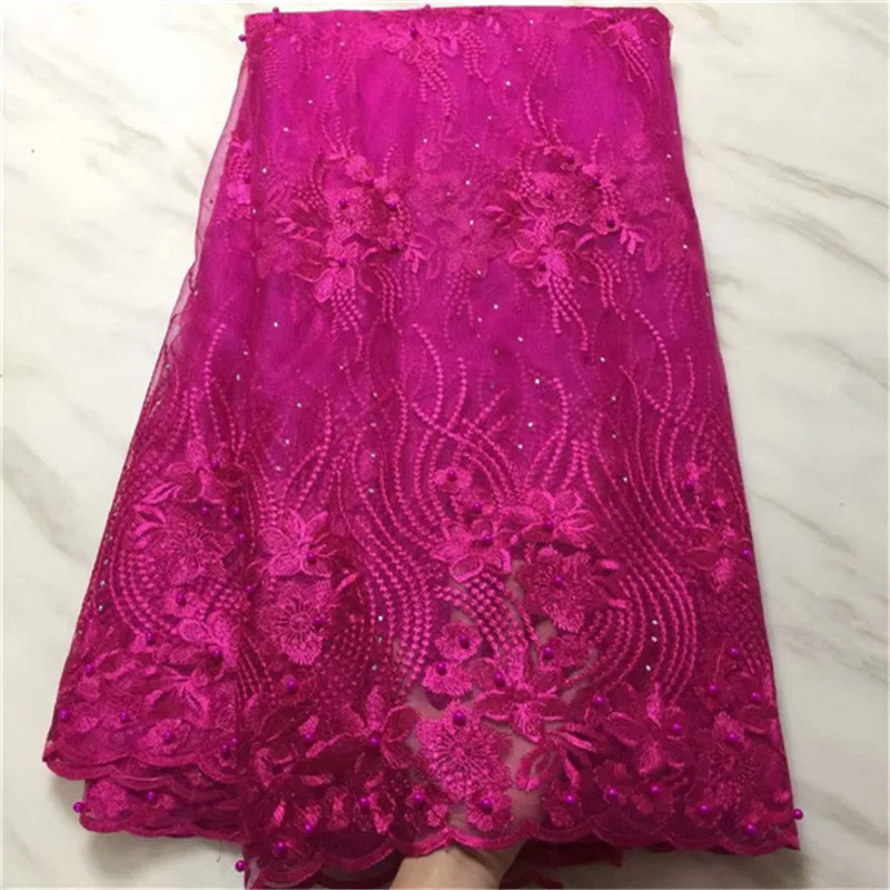 

2019 New Design Nigerian Voile Lace Fabrics High Quality French Mesh Lace Fabric With Beads Latest Wedding African Lace Fabrics