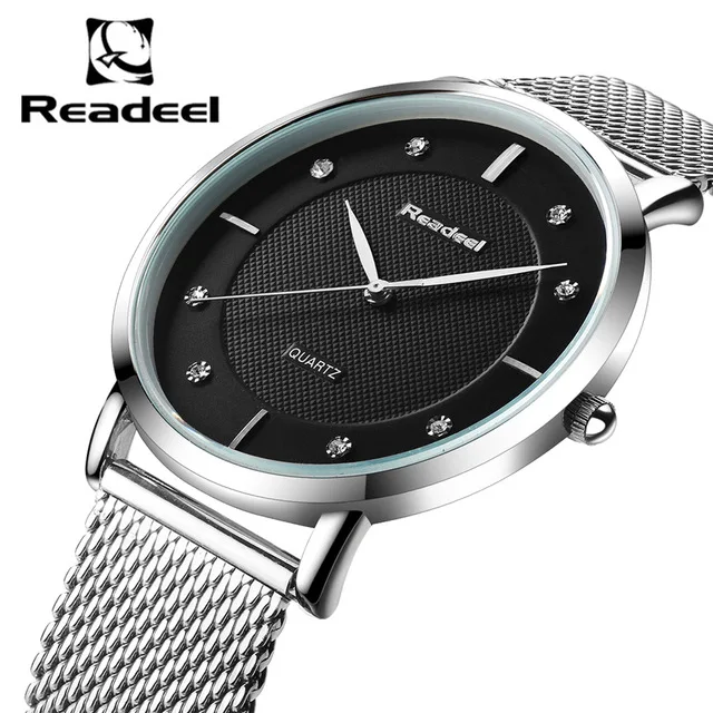Readeel Men's business watches wrsitwatch steel mesh strap quartz-watch Ultra-thin ultra clock relogio masculino | Наручные часы