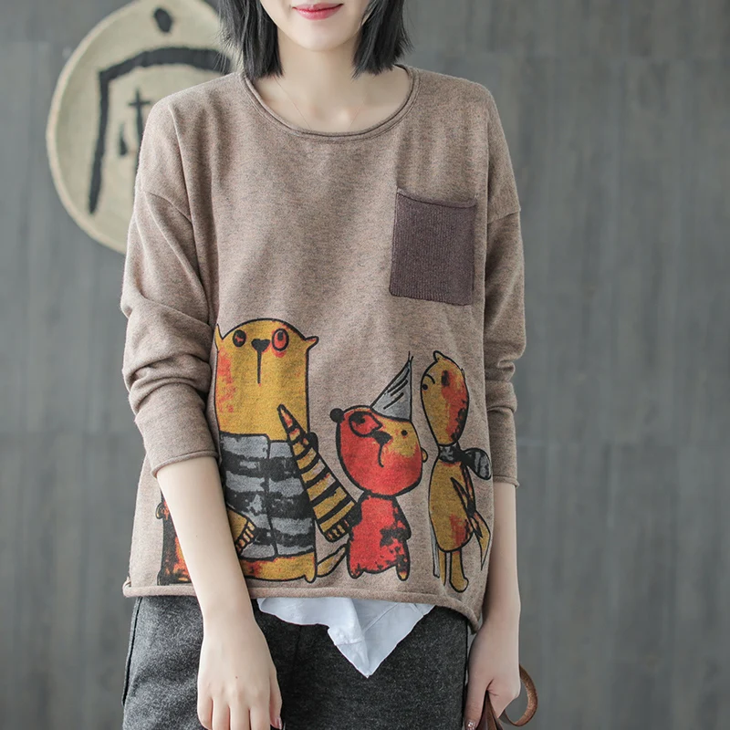Autumn Winter Sweater Fashion Loose Character Tops O-Neck Mori girl Blended 2018 Female Casual | Женская одежда