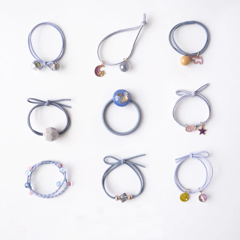 Style 1 Blue 9Pcs Стиль наряды на возраст от 5 до 9 шт./компл. с бантом из ленты для волос веревки резинкой с милыми меховыми галстук-бабочка, звезда на голову эластичная повязка для головы с нахлестом Для женщин нарисованной длинноволосой девочкой, аксессуары - Цвет: Style 1 Blue 9Pcs