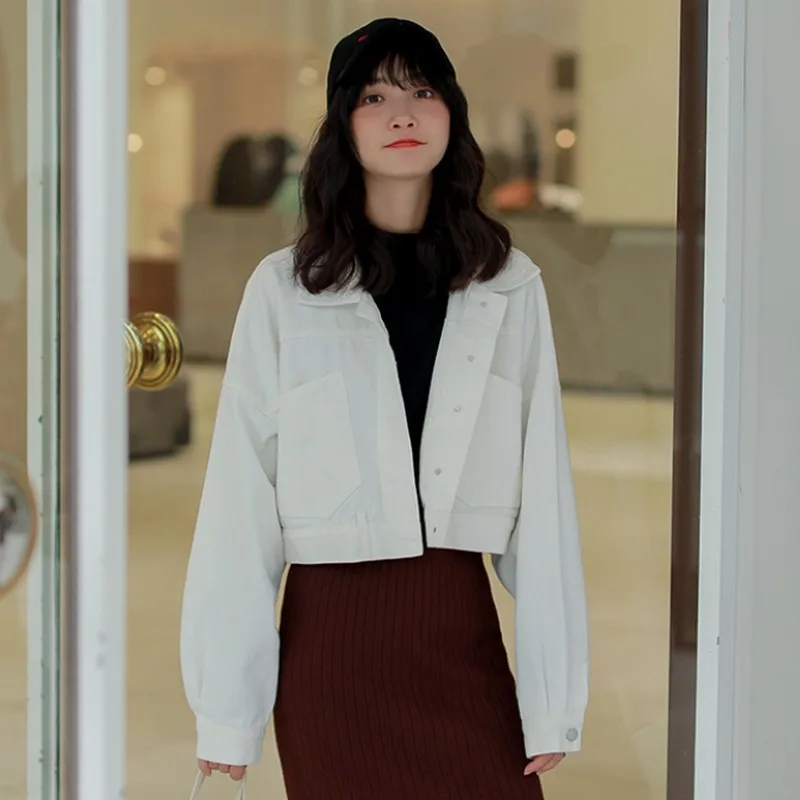 2019 корейский стиль весна осень назад однобортный женский джинсовый жакет