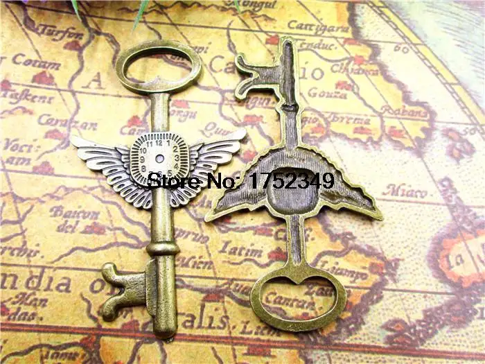 9pcs--Huge Steampunk Key Charms Antique Bronze Lovely Time Machine Clock Wings Charm Pendant 45x76mm | Украшения и аксессуары