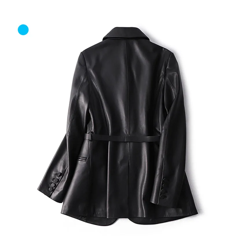 

Natural sheepskin leather jacket women turn down collar adjustable belt real leather coat outerwear 2019 autumn winter