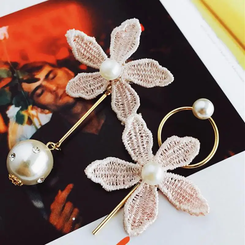 Женские серьги капельки с искусственным жемчугом модные розовые кружевные