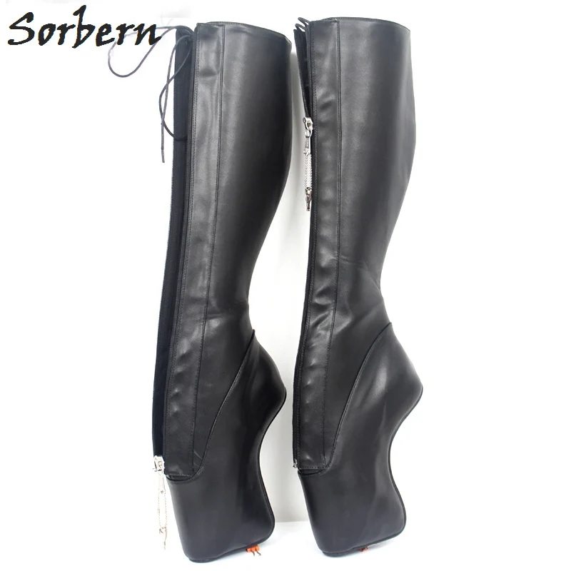 Sorbern 18 см секретные балетки на танкетке унисекс размер 36-46 копыта Heelless Zip фетиш черный матовый обувь женская обувь