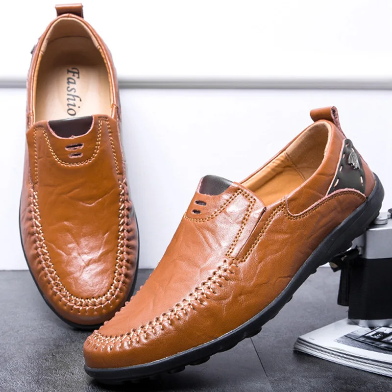 Genuine Leather Men Shoes Moccasin Flats Breathable Casual Italian Loafers Comfortable Driving Size 47 | Обувь