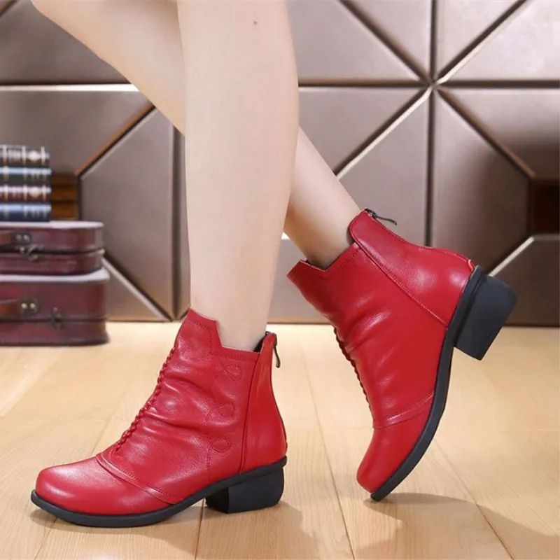 

2020 Autumn / Winter Boots Women Shoes Thick Heel Elegant Fashion Boots Casual Shoes Warm Comfort Large Size Real Leather Boots
