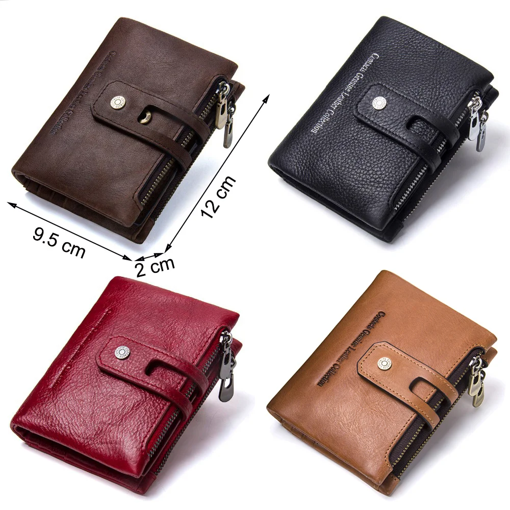 

CONTACT'S Genuine Leather Men Wallet Small Men Walet Zipper&Hasp Male Portomonee Short Coin Purse Brand Perse Carteira For Rfid