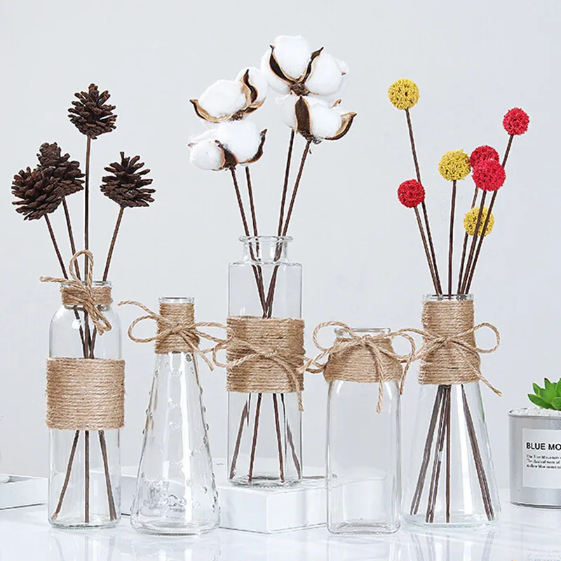 

Creative Nordic Glass Vases Transparent Water Hydroponics Flower Rope Dry Flower Vase Diy Fake Flower Bottle Home Table Decor