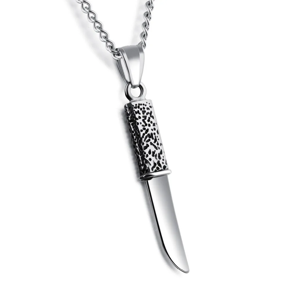 High Quality Stainless Steel Silver Color Gold Black Dagger Knife Pendant Necklace Men's Unisex's Chain Jewelry Wholesale/Retail |