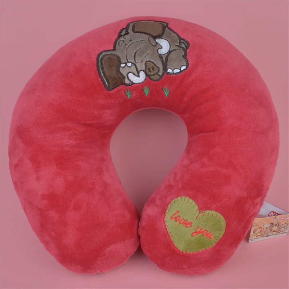 Розовый цвет слон мультфильм плюшевая u-образная подушка для путешествий отдыха