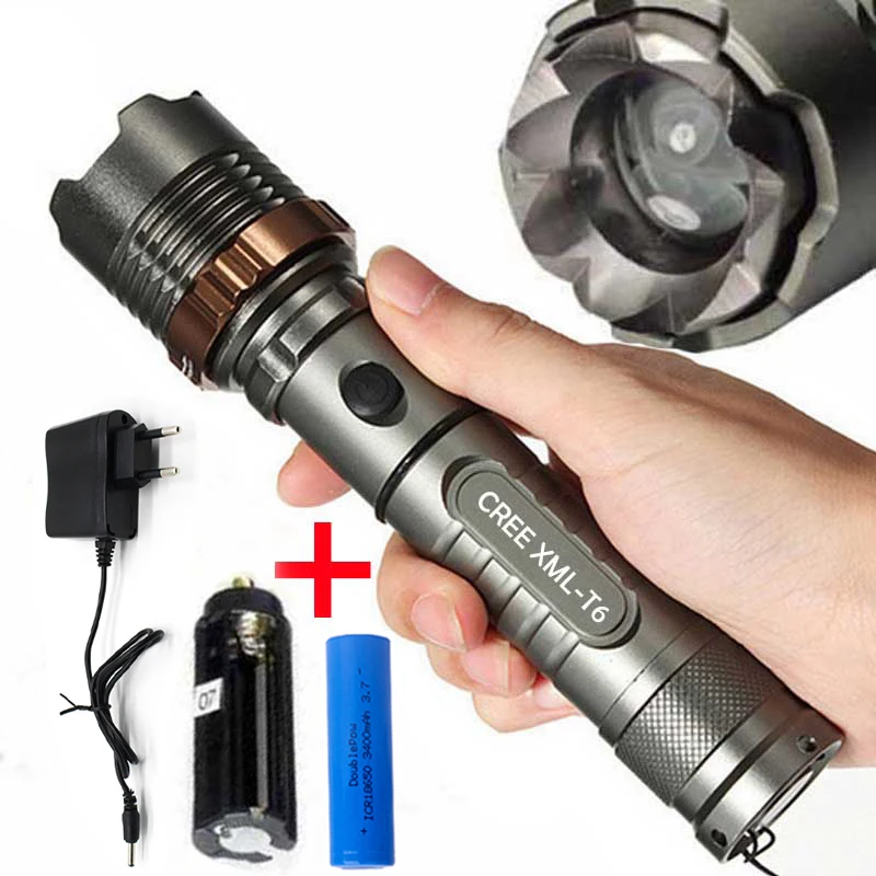 

LED Flashlight 18650 8000LM Torch Powerful Rechargeable 4 Modes Zoomable Tactical XML T6 Outdoor Camping Direct Charge Lanterna
