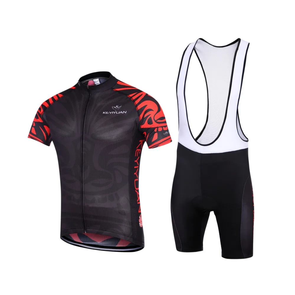 

KEYIYUAN Men Cycling Jersey Short Sleeves T-Shirt + Riding Padded (Bib) Shorts
