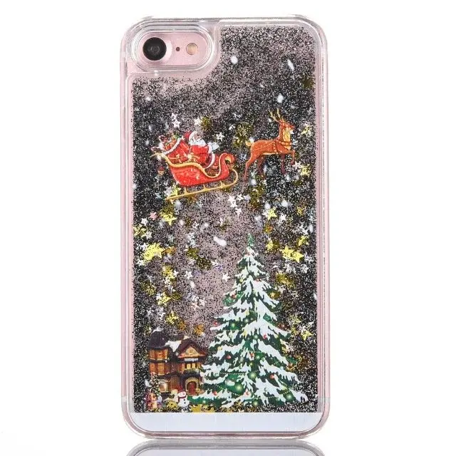 Black Glitter Case Чехол для телефона с изображением Санта Клауса лося для iPhone 11Pro Max XS Max Рождественский зыбучий песок позолоченный чехол для iPhone 11 XR 8 7 6 6S Plus - Цвет: Black Glitter Case