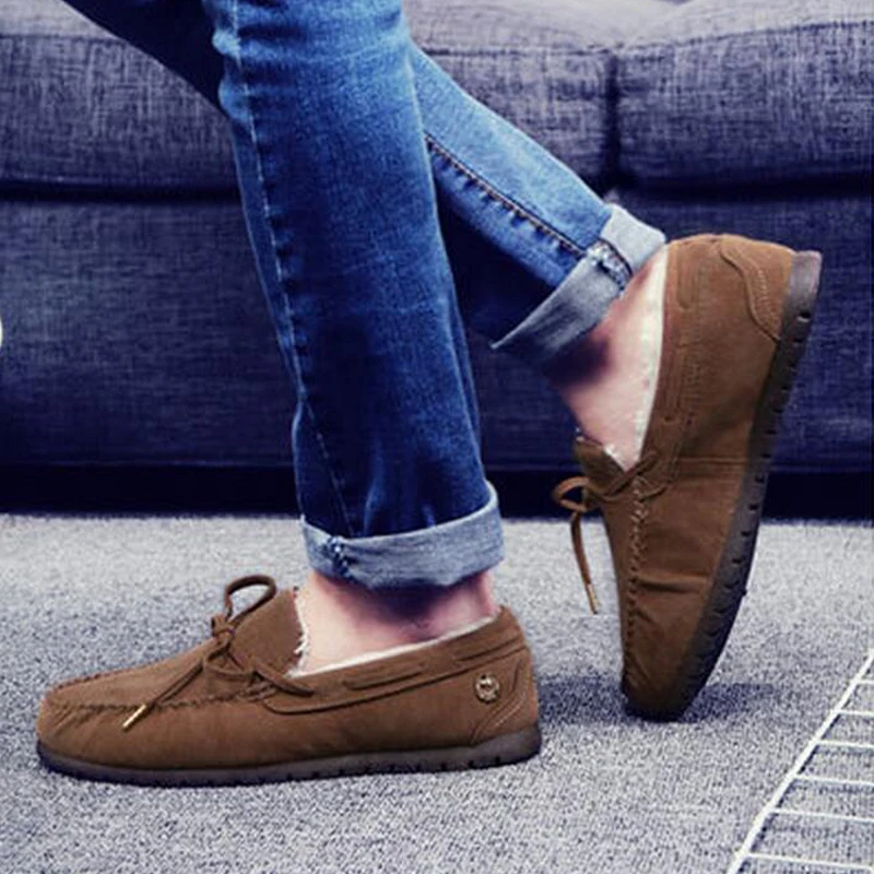 Замша Кожа Мужчины Зима ShoesStyle Ручной Теплый Плюс Размер Человек Зимний Снег