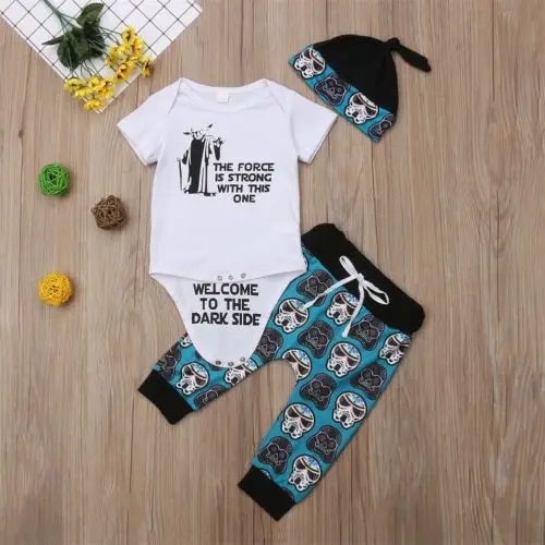 Pudcoco Newborn Baby Boy Girl Clothes Cartoon Tops Skull Pants Leggings+Hat 3pcs Outfit Set Cool 0-18M | Детская одежда и обувь