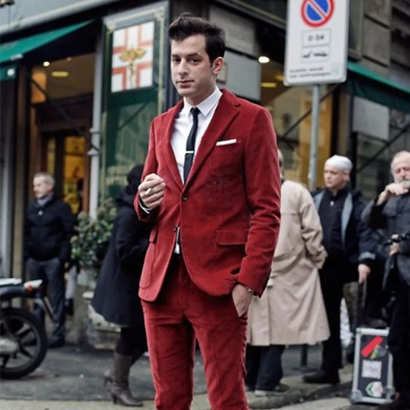 Новейший дизайн пальто и брюк Красный Бархатный смокинг облегающий мужской
