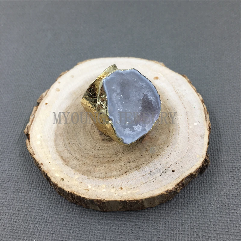 MY1040 натуральный кулон agates Druzy Geode кольца золотого цвета базовые кольца для женщин