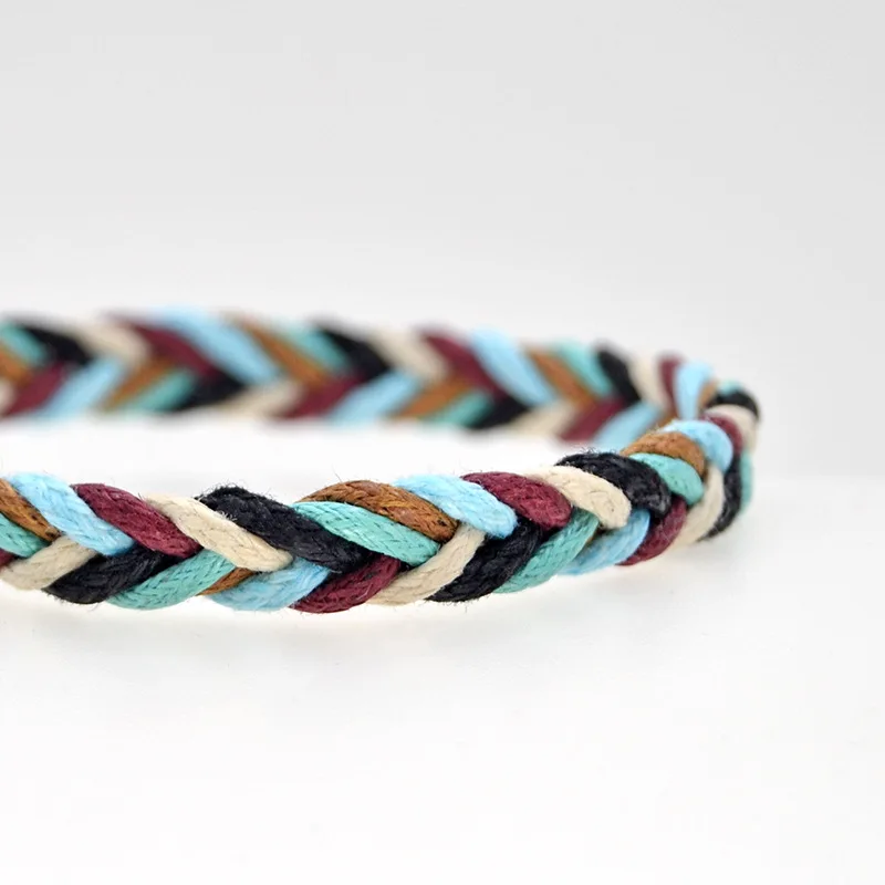 Pulseras красочные рыбья кость плетеные браслеты Хлопок Веревка Регулируемый для