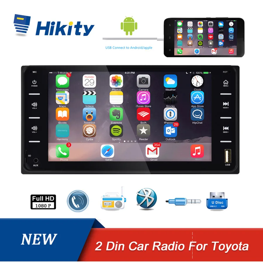 Hikity 2 din Автомобильный мультимедийный плеер авторадио 2din стерео 7 &quotAndroid Зеркало