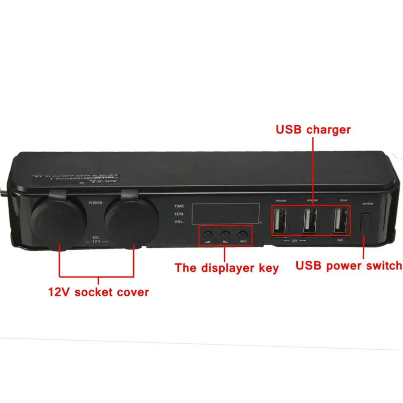 KROAK 12 В автомобильное крепление на заднее сиденье 3 порта USB зарядное устройство прикуриватель адаптер зарядное устройство+ цифровой вольтметр светодиодный