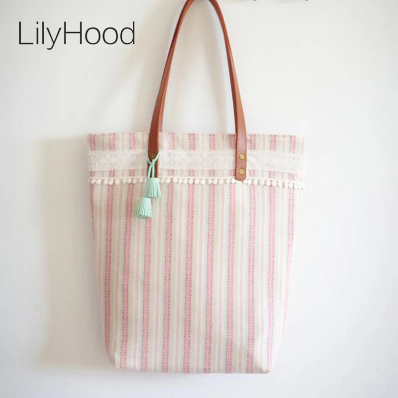 LilyHood ручная работа женская сумка из мешковины розовая большая летняя модель