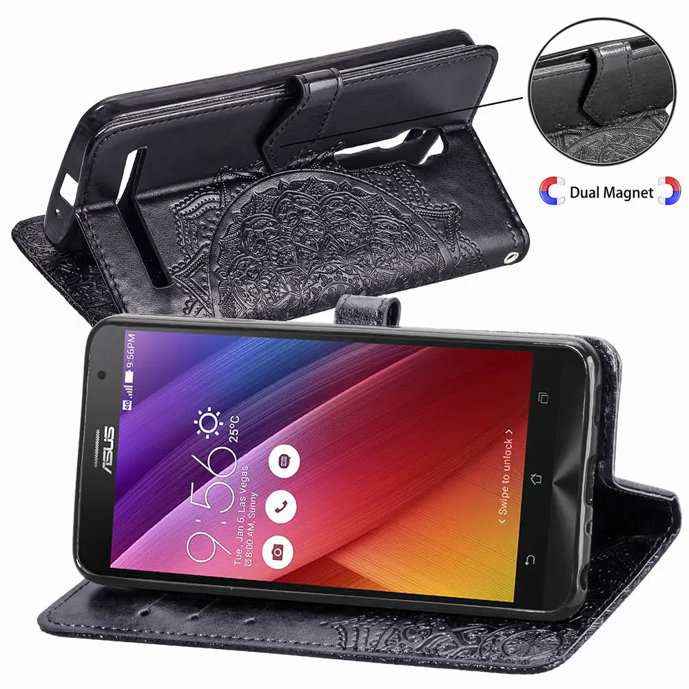 Кожаный чехол бумажник с откидной крышкой для Asus Zenfone 2 Laser ZE550KL ZE551KL 5 Lite 5Q ZC600KL 5Z