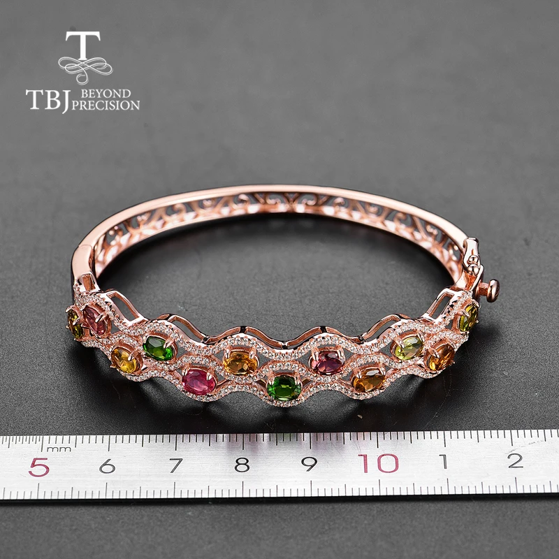 TBJ, натуральный необычный цветной турмалиновый драгоценный камень, серебро 925 пробы, волновой режим, браслет, хорошее ювелирное изделие для женщин, Подарок на годовщину