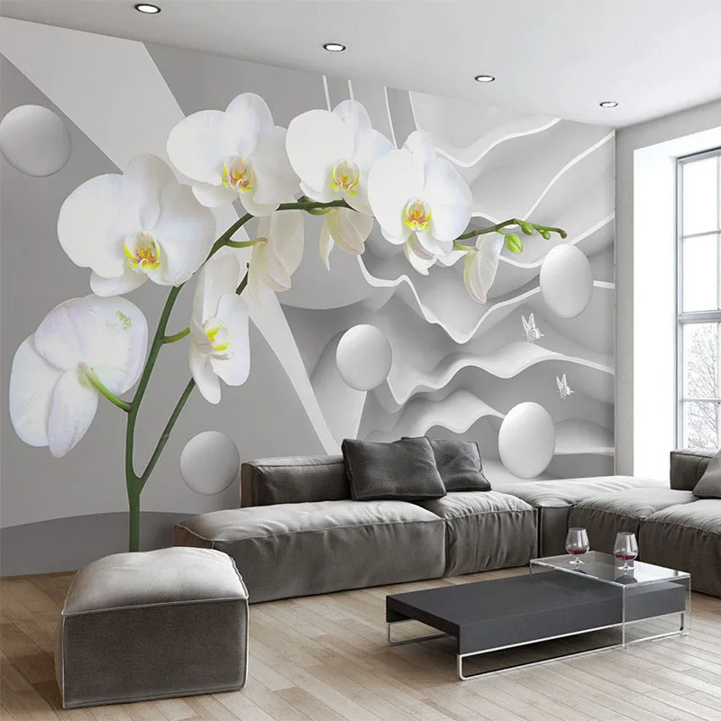 Spatial Extension Personality 3D Wallpaper Stereo Relief Butterfly Orchid Ball Mural Living Room Restaurant Modern Simple Decor