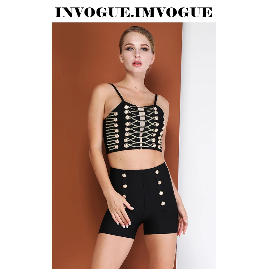 INVOGUE. IMVOGUE 2019 Новое поступление модный дизайн с пуговицами открытыми плечами на