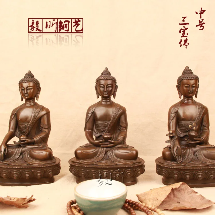 

TOP GOOD figure of Buddha HOME Talisman House Protection # 3P Tibetan Nepal Buddhism Phra Sompo Buddha brass statue