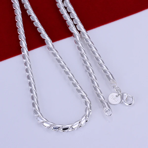 Hot sterling 925 silver jewelry necklaces choker 4mm twisted rope necklace for men women vitage pendant chain colliers | Украшения и