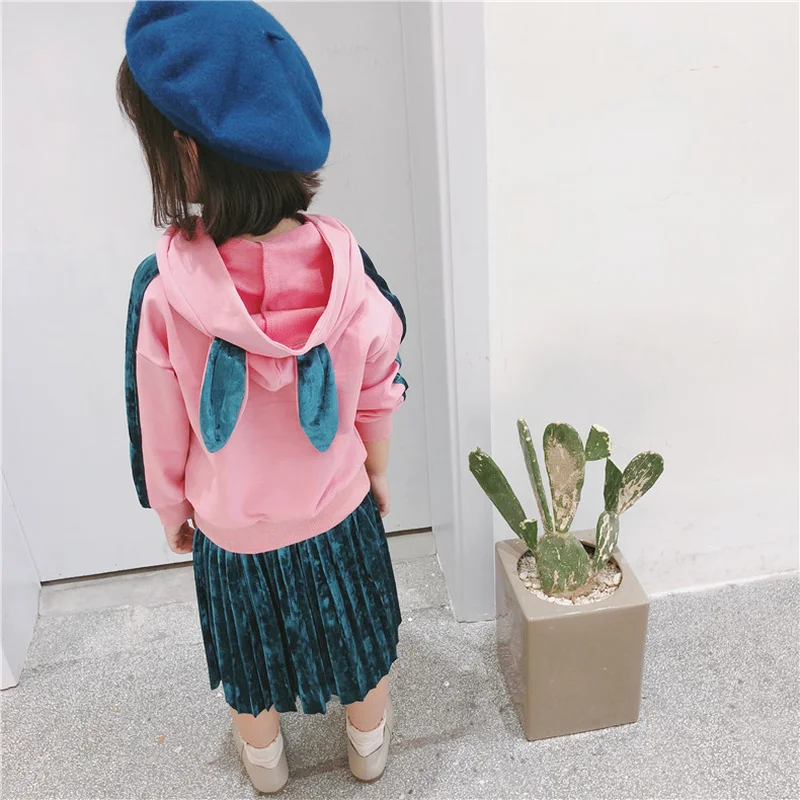 2018 New Kids Girls Hoodies Sweatshirt Top+ Velvet Pleated long Dress Children girls Clothing Set Casual Fashion 2pcs set | Детская