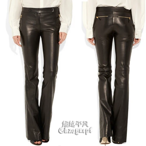 Брюки женские кожаные в европейском стиле брендовые модные облегающие штаны с