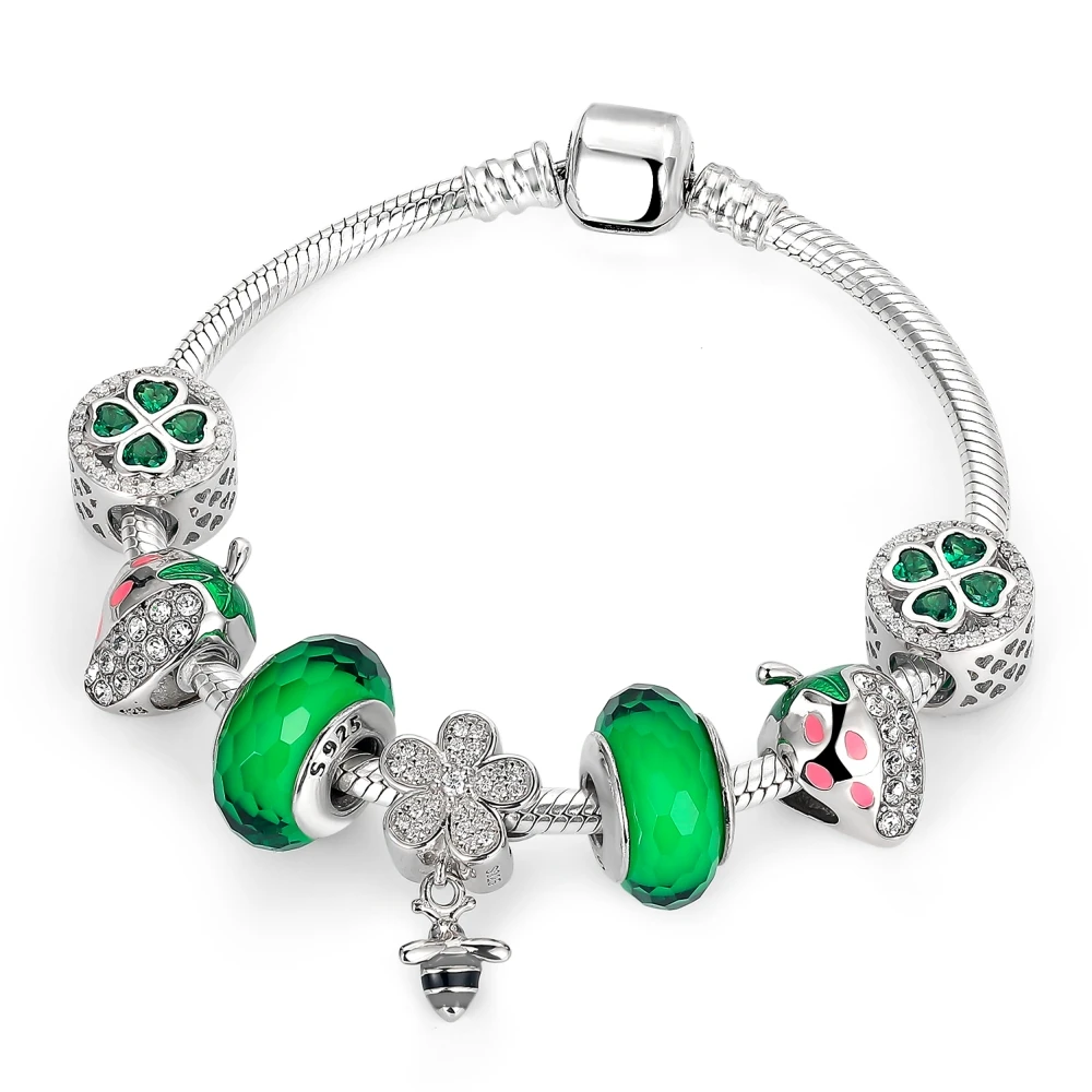 STEP FORWARD 100% 925 Sterling Silver Cute Bee Green Strawberry Clover Charms Bracelet &amp Bangle for Women Jewelry WLB029 | Украшения и