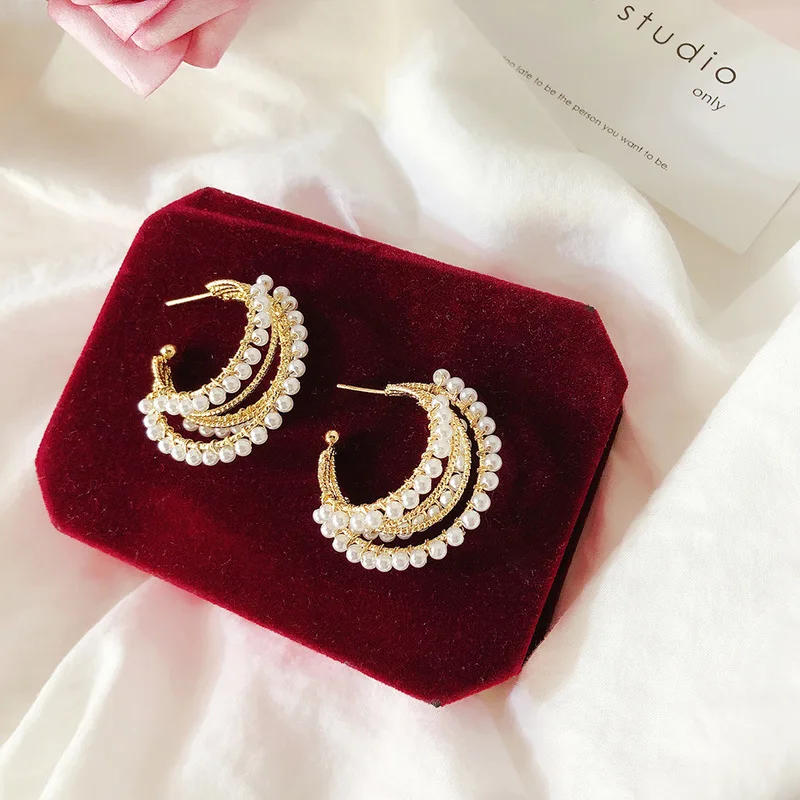 2019 новые серьги гвоздики в Корейском стиле имитация жемчуга золотые тканевые из