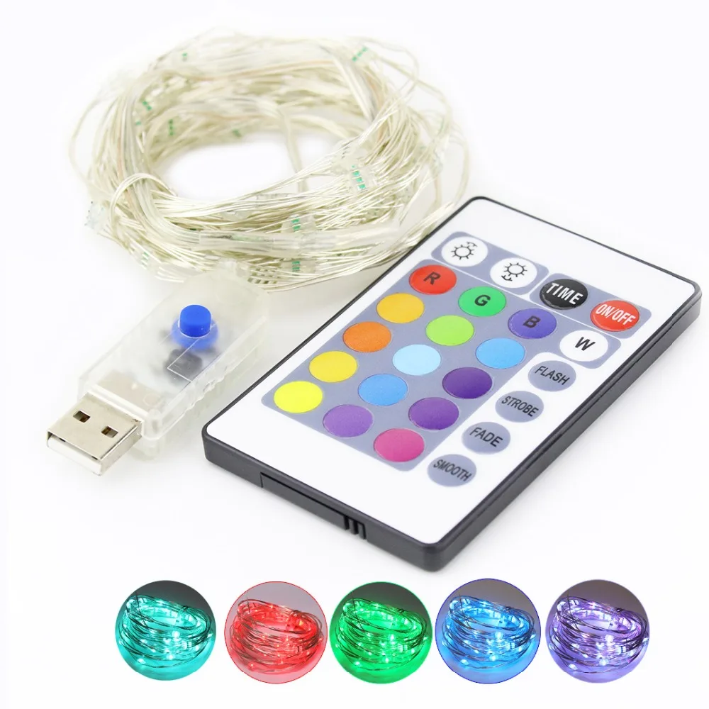 Цветная (RGB) гирлянды светодиодные медный светильник 5м 50 светодиодов 5V USB