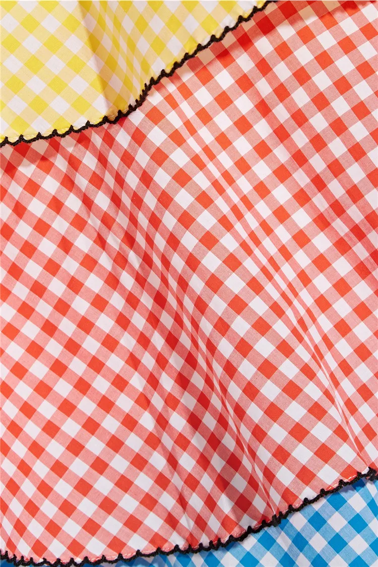 

Strapless Dress Patchwork Plaid Cascading Ruffle Backless Off Shoulder Slim Cake Dress Holiday Beach Summer Women Hight Quality