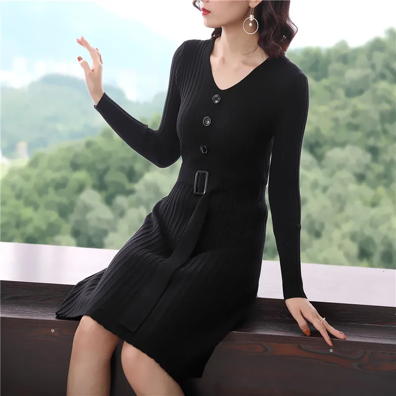 Новинка 2018 модное женское элегантное осенне-зимнее платье длинный рукав со