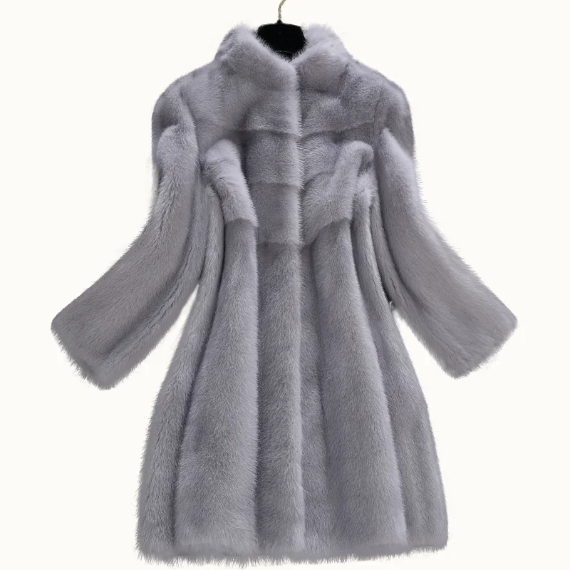 Женское Норковое Пальто с воротником-стойкой длинная верхняя одежда из