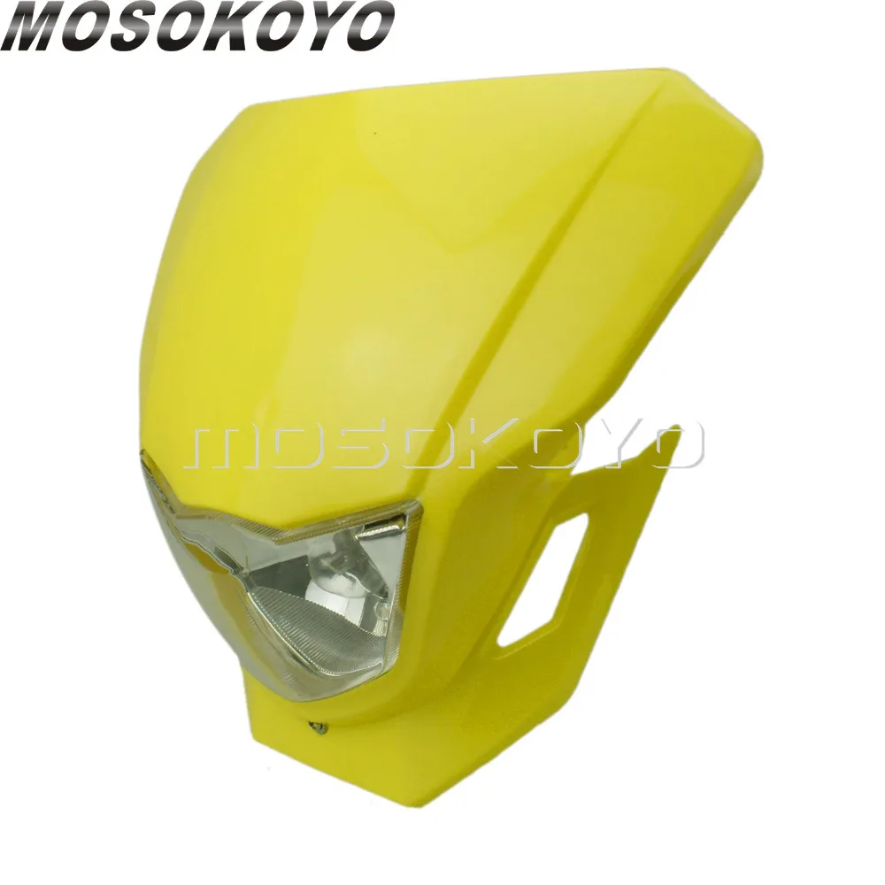 Для Suzuki DR650 DRZ400 RM85 RMZ-250 450 DRZ 125 фары для мотокросса Байк желтый Головной фонарь Передняя Маска Универсальная