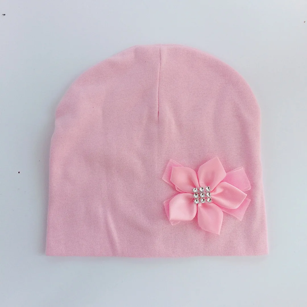 light pink Брендовая шапочка для маленьких девочек, хлопковая шапочка с цветком и галстуком-бабочкой для девочек от 6 месяцев до 3 лет - Цвет: light pink